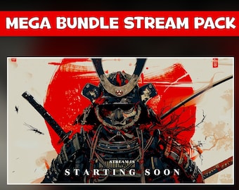 Samurai Red twitch overlay animated pack - warrior katana japanese background stream - 6 screens - Chat, live and cam overlays, panels