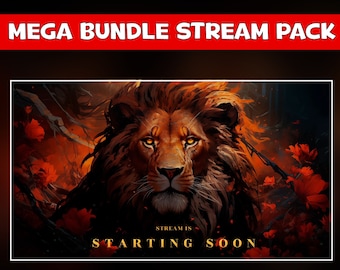 Fiery Lion Twitch Overlay Pack - Majestic Beast Animated Stream Background - King of Jungle Set- Chat, live and cam overlays - panels