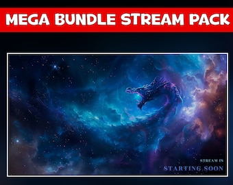 Dragon blue twitch overlay animated pack - galaxy fantasy universe background stream - screens - Chat, live and cam overlays - panels