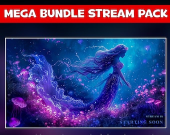Siren fantasy twitch overlay animated pack - mystical underwater background stream - screens - Chat, live and cam overlays - panels