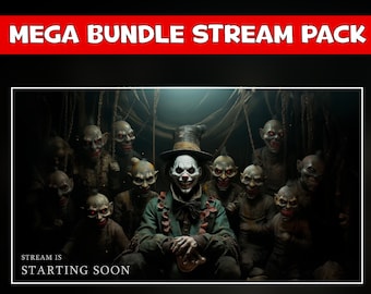 Horror circus twitch overlay animated - terror clown gothic spooky screens for stream - starting soon , be right back , ending and offline