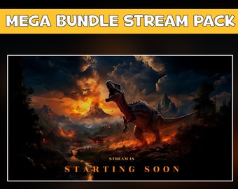 Dinosaur twitch overlay animated pack - Jurassic era background stream - T-rex forest Ark - 6 screens - Chat, live and cam overlays, panels