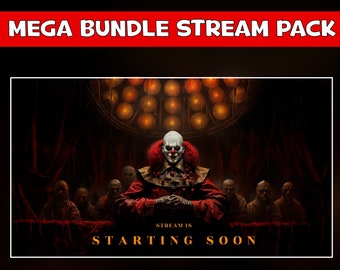 Horror Clown twitch overlay animated - terror circus gothic spooky screens for stream background looped - chat cam overlay, screens, panels