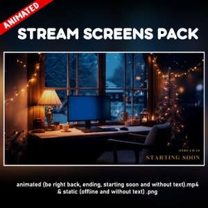 Cozy Christmas twitch overlay animated - Bedroom just chat screens cozy stream - screens - starting soon, be right back, ending, offline