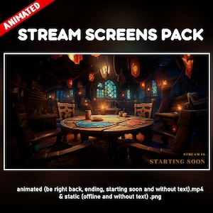 Pantallas animadas twitch pack mesa juego cartas - Superposiciones streamers videojuego - starting soon, be rigth back, ending, offline