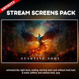 Phoenix flames twitch overlay animated pack - mythological fantasy fire background stream - screens - starting soon, be right back