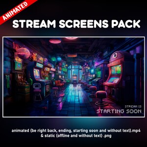 May include: A digital illustration of a retro arcade with neon lights and arcade games. The text "STREAM IS STARTING SOON" is displayed in the bottom right corner of the image.