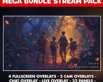 Cozy multiplayer  twitch overlay animated pack - coop d&d cute background stream - screens - Chat, live and cam overlays - panels