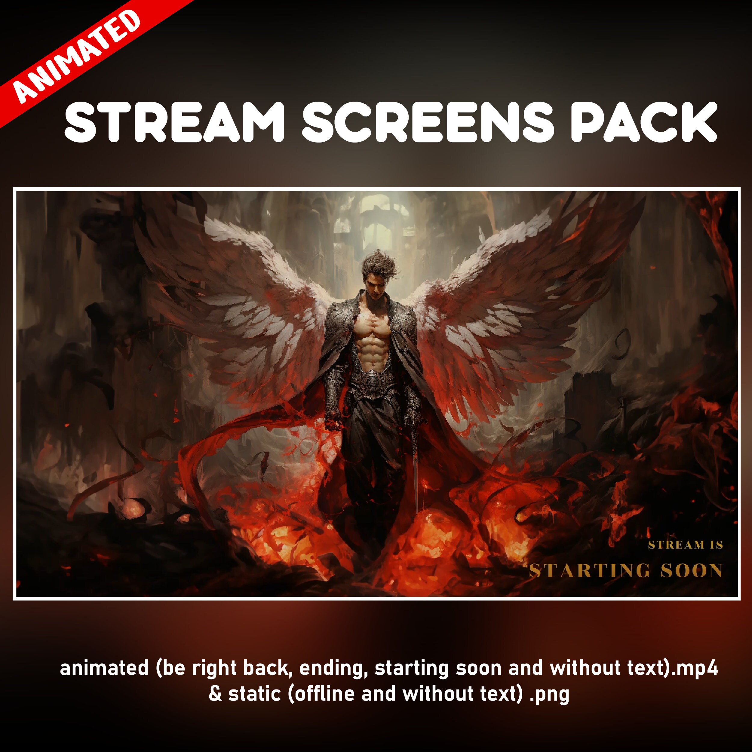 Fallen Angel Twitch Overlay Animated Pack - Mythological Red Warrior ...