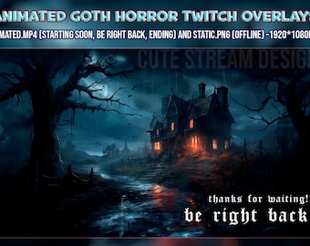 Geanimeerde schermen voor gothic horror twitch - Overlays voor streamers - binnenkort van start, zo terug, eindigend en offline