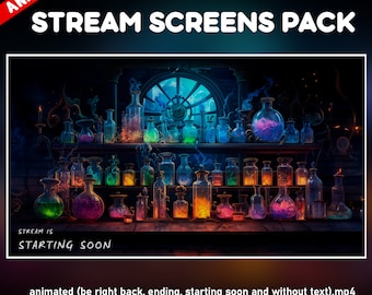 Animierte Bildschirme für Twitch Pack Witch Lab – Overlays für magische Streamer – Bildschirme – bald verfügbar, wir sind gleich wieder da