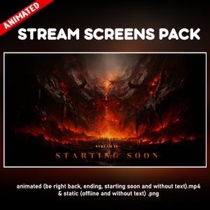 Diablo twitch overlay animated pack - inferno screens fire stream underworld - 6 screens - starting soon, be right back, ending, offline