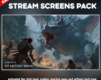 Epic Dragon Fantasy Twitch Overlay Animated pack - Stream Screens starting soon, be right back, ending, offline