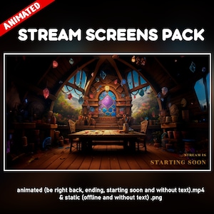 Pantallas animadas twitch pack mesa juego cartas - Superposiciones streamers videojuego - starting soon, be right back, ending, offline