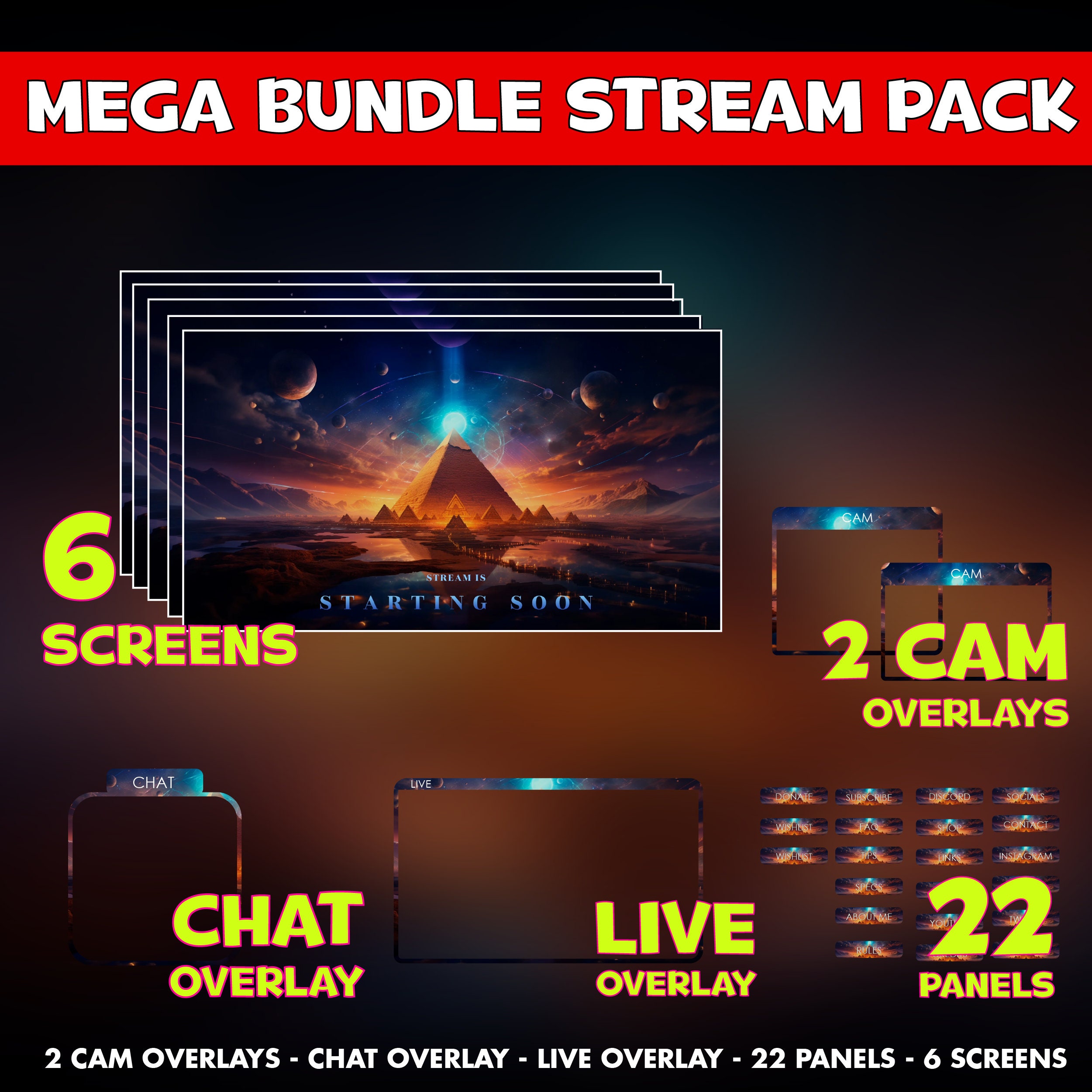 Egypt Twitch Overlay Animated Pack Pyramid Night Landscape Space ...