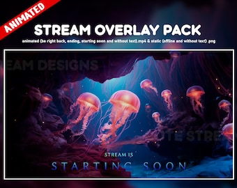 Jellyfish twitch overlay animated package - Underwater screens perfect for your stream - ocean background Vtuber looped