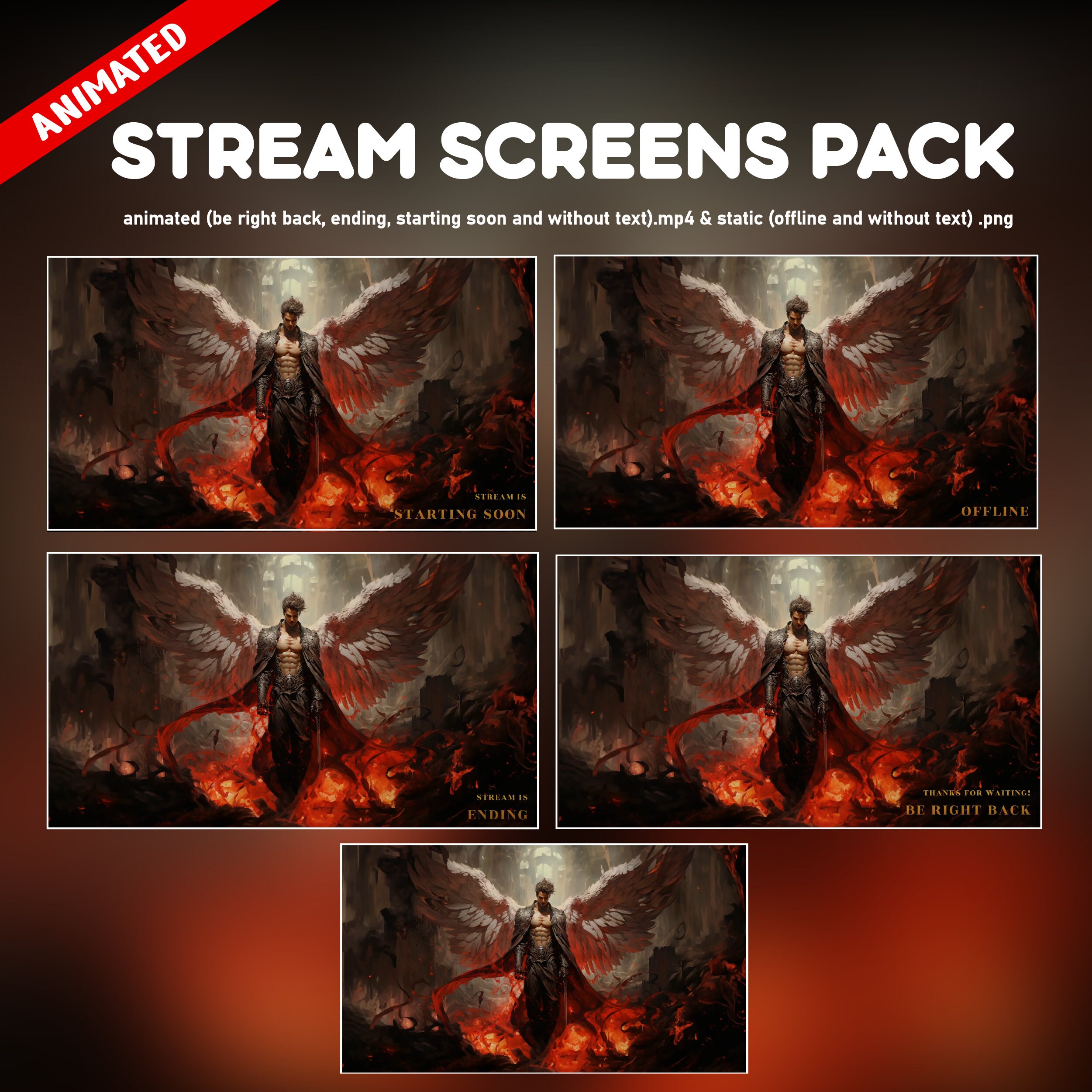 Fallen Angel Twitch Overlay Animated Pack - Mythological Red Warrior ...