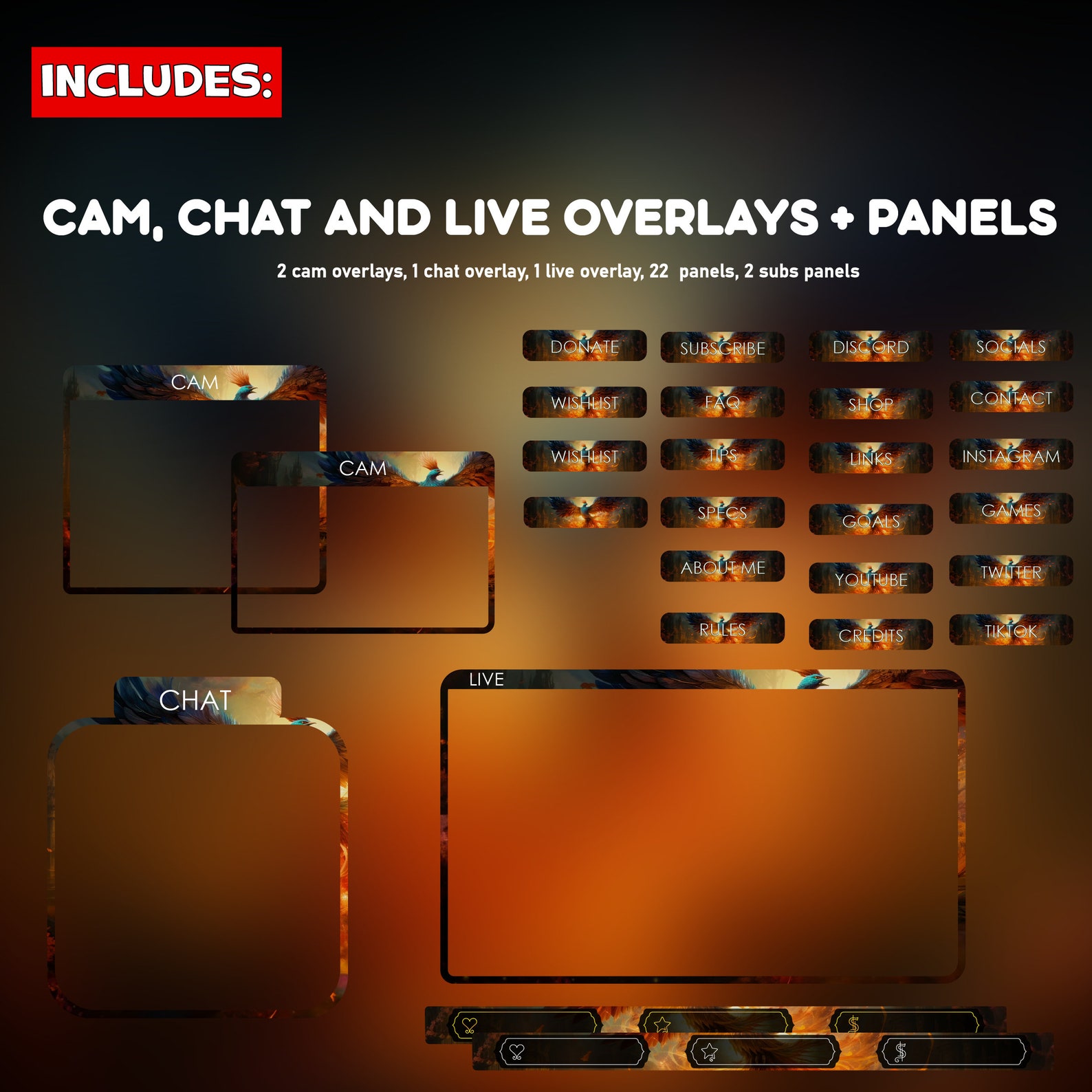 Phoenix Flames Twitch Overlay Animated Pack - Mythological Fantasy Fire ...