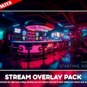 Retro-futuristisches Twitch-Overlay animiert – Inspiriert von einem futuristischen Pub-Videospiel aus den 80ern – Vtuber-Hintergrund Kick, Twitch und YouTube