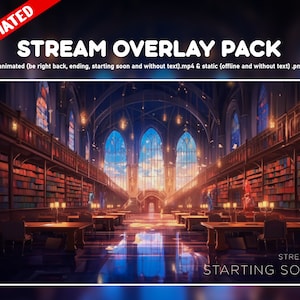 Magic Library twitch overlay animated package - Anime style screens perfect for your stream -Books Looped Background