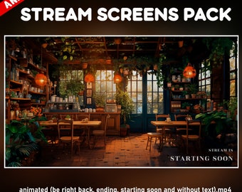 Animierte Bildschirme für Twitch Pack Cafe Cozy – Overlays Streamer Cafeteria Lofi – Bildschirme – Beginnt bald, Bin gleich wieder da, Ende