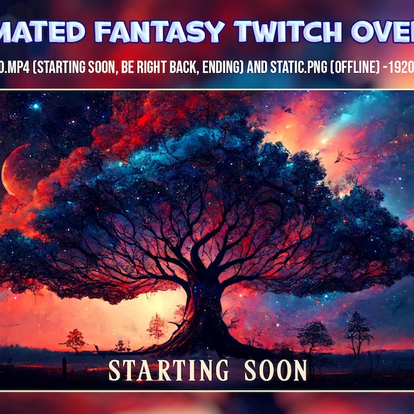 Twitch overlay forest fantasy animated - Magic tree Screens for streaming - Vtuber Background