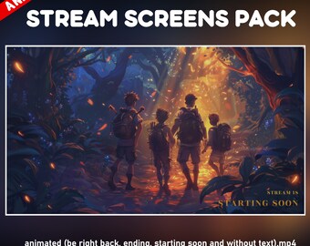 Cozy multiplayer  twitch overlay animated pack - coop d&d cute background stream - screens - starting soon, be right back, ending, offline