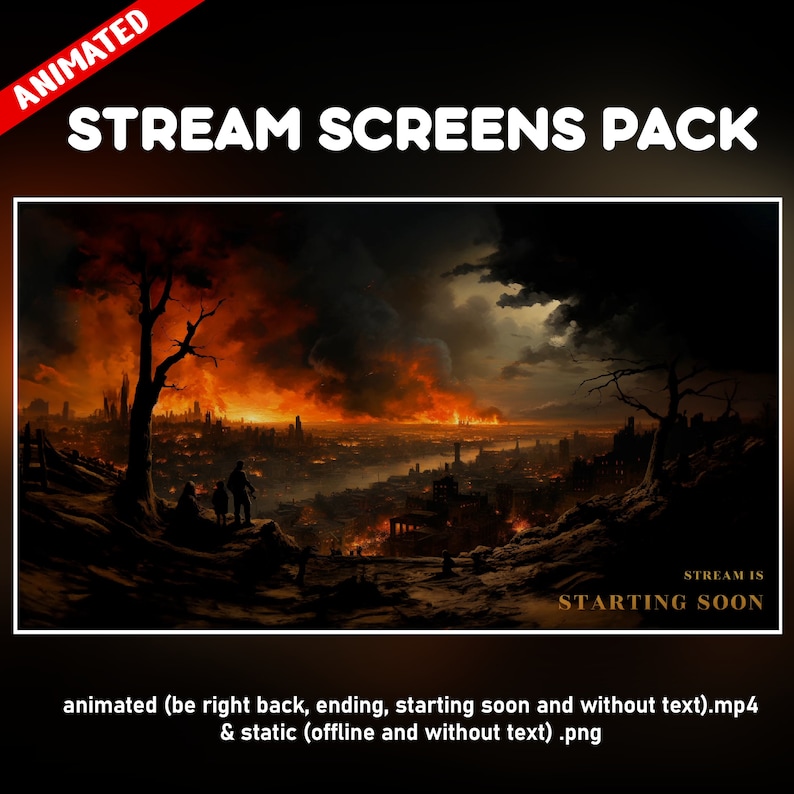 Apocalyptic City Twitch Overlay Animated - War City Fire Background for ...