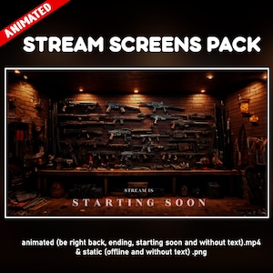 アニメーション画面 twitch パック アルメリア シューター - オーバーレイ ストリーマー 銃器 - すぐに開始、すぐに戻る、終了、オフライン