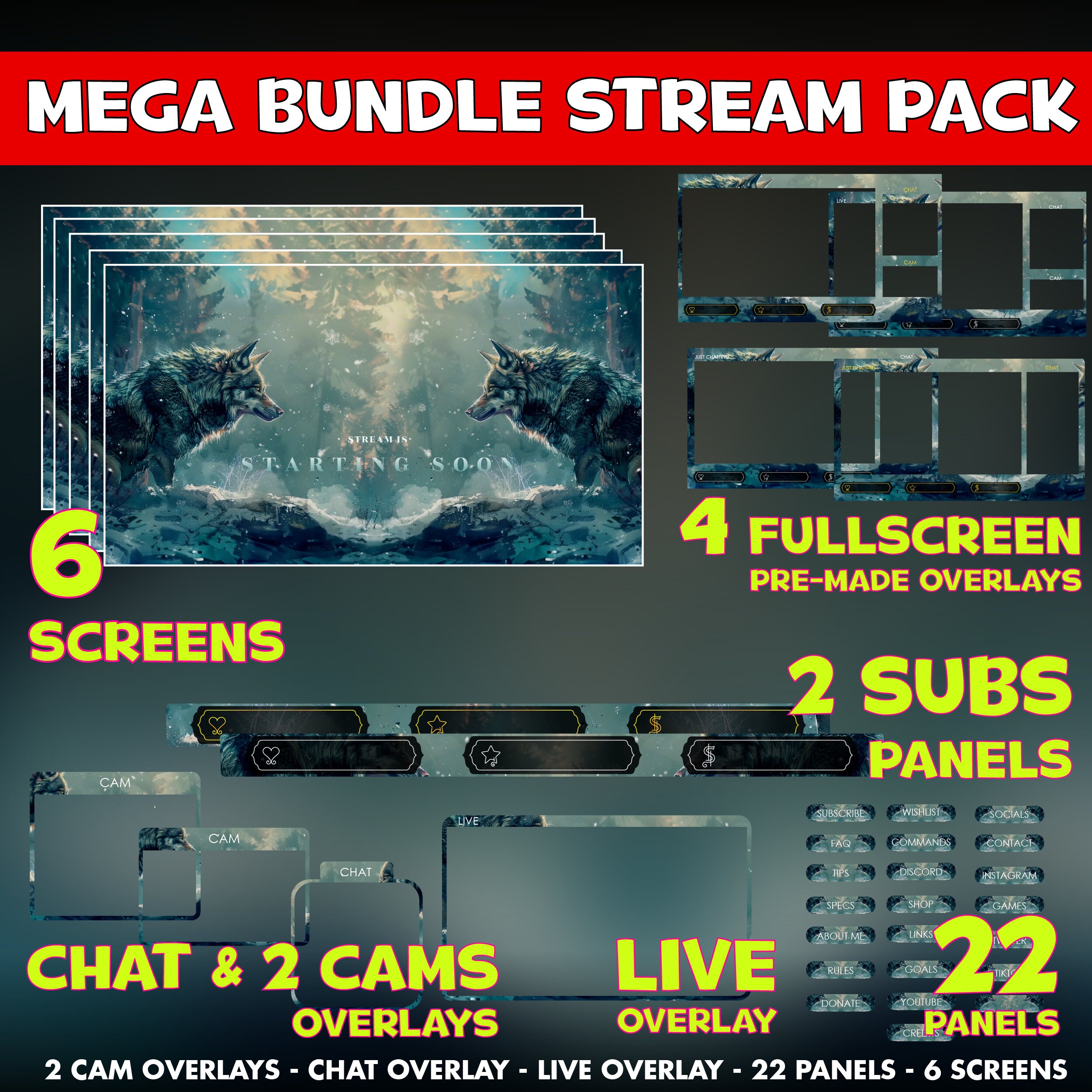Wolf Twitch Overlay Pack - Majestic Beast Animated Stream Background ...
