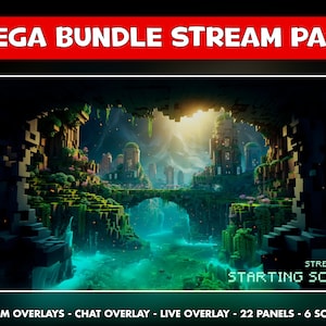 MINECRAFT Schermate animate per twitch pacK landscape - Sovrapposizioni di streamer - 6 schermate - Chat, sovrapposizioni di webcam in diretta - 22 pannelli