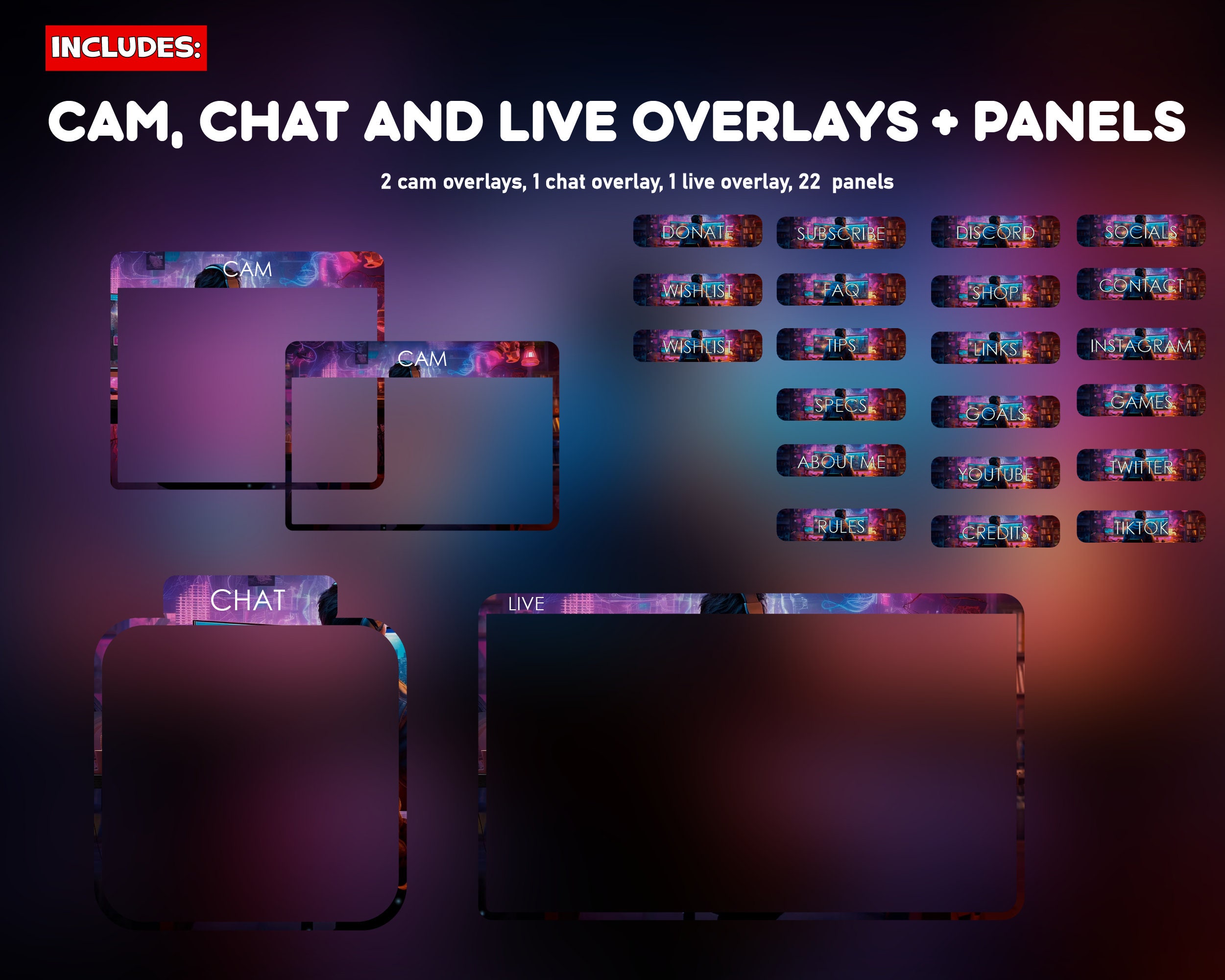 Gamer Room Twitch Overlay Animated Pack - Desktop Light Fantasy ...