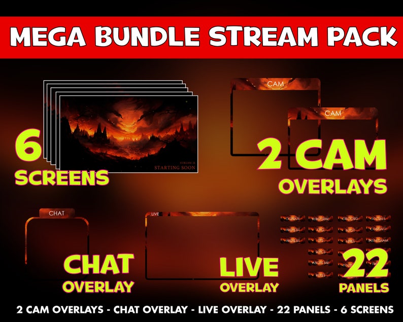Diablo Hell Inferno Twitch Overlay Animated Pack - Dark Fire Inferno ...