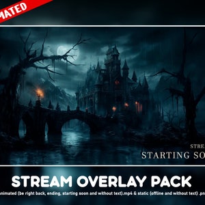 Goth twitch overlay animated - horror house dark background screens perfect for your stream -  haunted trees twitch overlay castle
