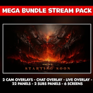 Diablo twitch overlay animated pack - inferno screens fire stream underworld - 6 screens - Chat, live and cam overlays, panels