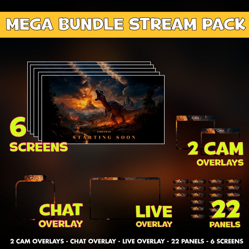 Dinosaur Twitch Overlay Animated Pack - Jurassic Era Background Stream ...