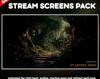 Forest twitch overlay animated pack - plants forest elfic nature background stream - screens - starting soon, be right back,ending, offline