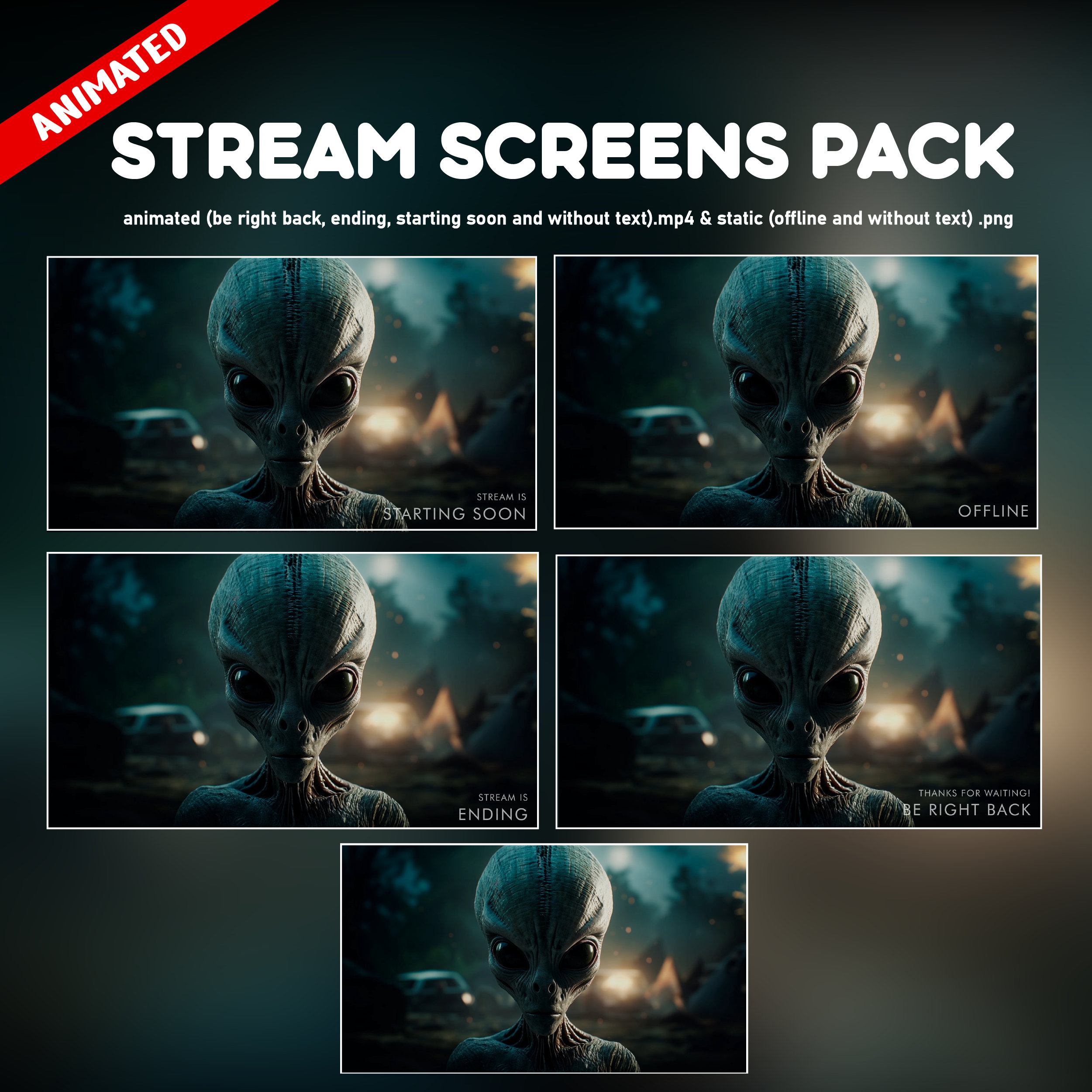 Alien Twitch Overlay Animated Pack - UFO Stream Screens Vtuber ...