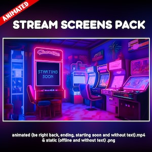 Retro Twitch overlay animated packaged - Inspired 80s Videogame screens aesthetic - Neon stream background RETRO arcade themed