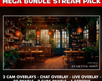 Animierte Bildschirme für Twitch Pack Cafe Cozy – Overlays Streamer Cafeteria Lofi – 6 Bildschirme – Chat, Live-Cam-Overlays – Panels