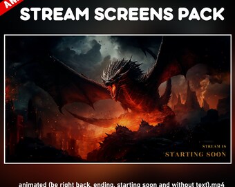 Schermate animate per Twitch Dragon Fantasia - Sovrapposizioni di streamer che combattono il fuoco - schermate - a breve, torno subito, fine