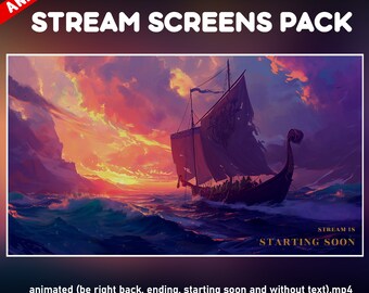 Viking Ship Twitch Overlay Pack - Nautical Adventure Animated Stream Background - Epic Viking Set - Starting soon, be right back, ending