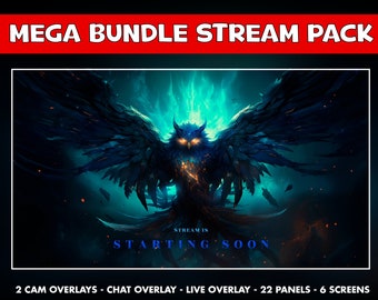 Owl fantasy twitch overlay animated pack - bird magic celestial cozy background stream - 6 screens - Chat , live and cam overlays - 22 panel