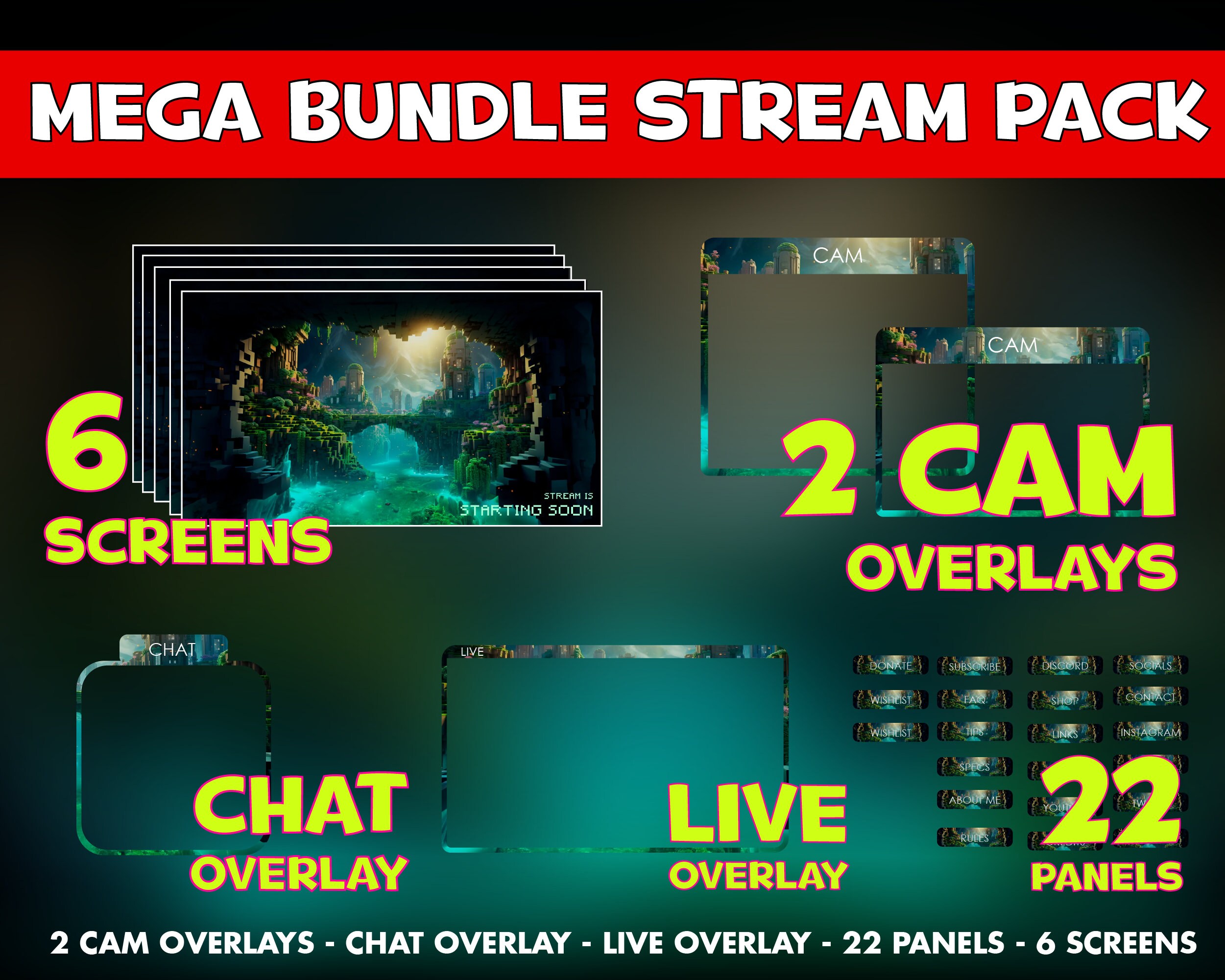 Minecraft Twitch Pack – Animated Overlay Set With Screens, Chat, Cam ...