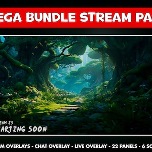 Forest Twitch Overlay animated pack - Jungle plants stream screens - Enchanting screens aesthetic nature - chat live cam overlays and panels