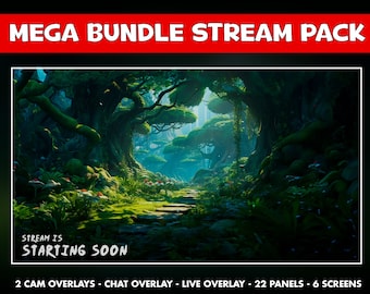 Forest Twitch Overlay animated pack - Jungle plants stream screens - Enchanting screens aesthetic nature - chat live cam overlays and panels