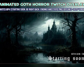 Geanimeerde schermen voor gothic horror twitch - Overlays voor streamers - binnenkort van start, zo terug, eindigend en offline