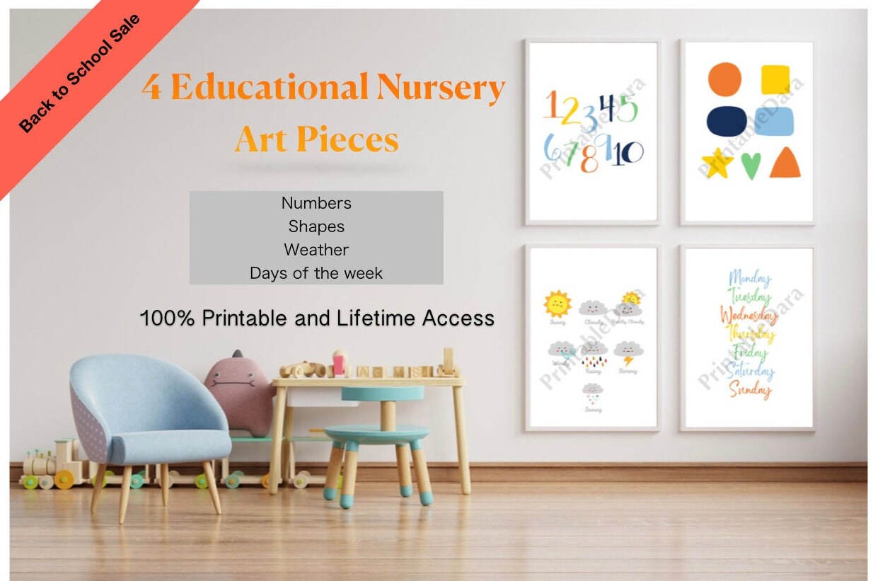 Printable | Educational Nursery Wall Art Decor | 4 Pieces | Neutral ...