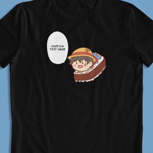 One Piece Chibi: Monkey D. Luffy CUSTOM text –  Anime T-Shirt / Hoodie / Sweater | Cute Cool Anime Streetwear | Gift for Him/Her