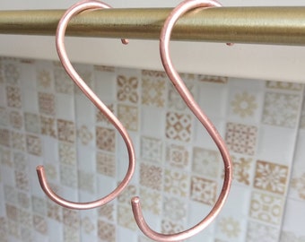 Polished copper S hooks, simple copper hook, plant hooks for garden, hand wrought copper, kitchen copper hooks, recycled pure copper
